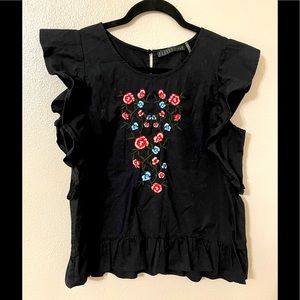 Potter’s Pot black floral embroidered top